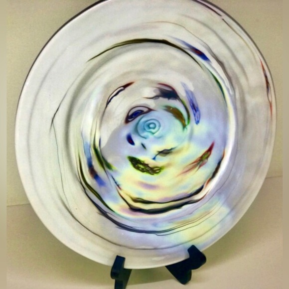 YALOS CASA MURANO Signed Acid Etched Millefiori Swirl Art Glass Charger Plate - Picture 9 of 10